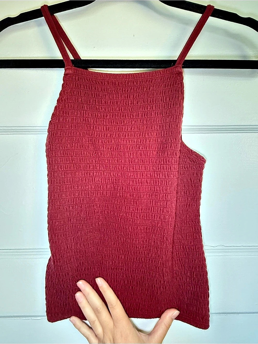 Hollister Smocked Cropped Strappy Tank Top Burgundy Y2K Casual Grunge XS